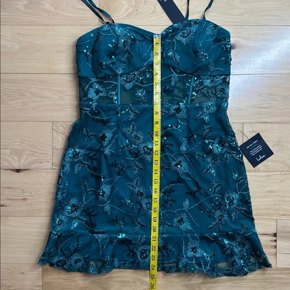 NWT Lulus Glittering Emerald Mesh Sequin Embroidered Mini Dress | Size Large - Picture 5 of 8